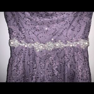 Purple Sparkly Floral Homecoming Dress